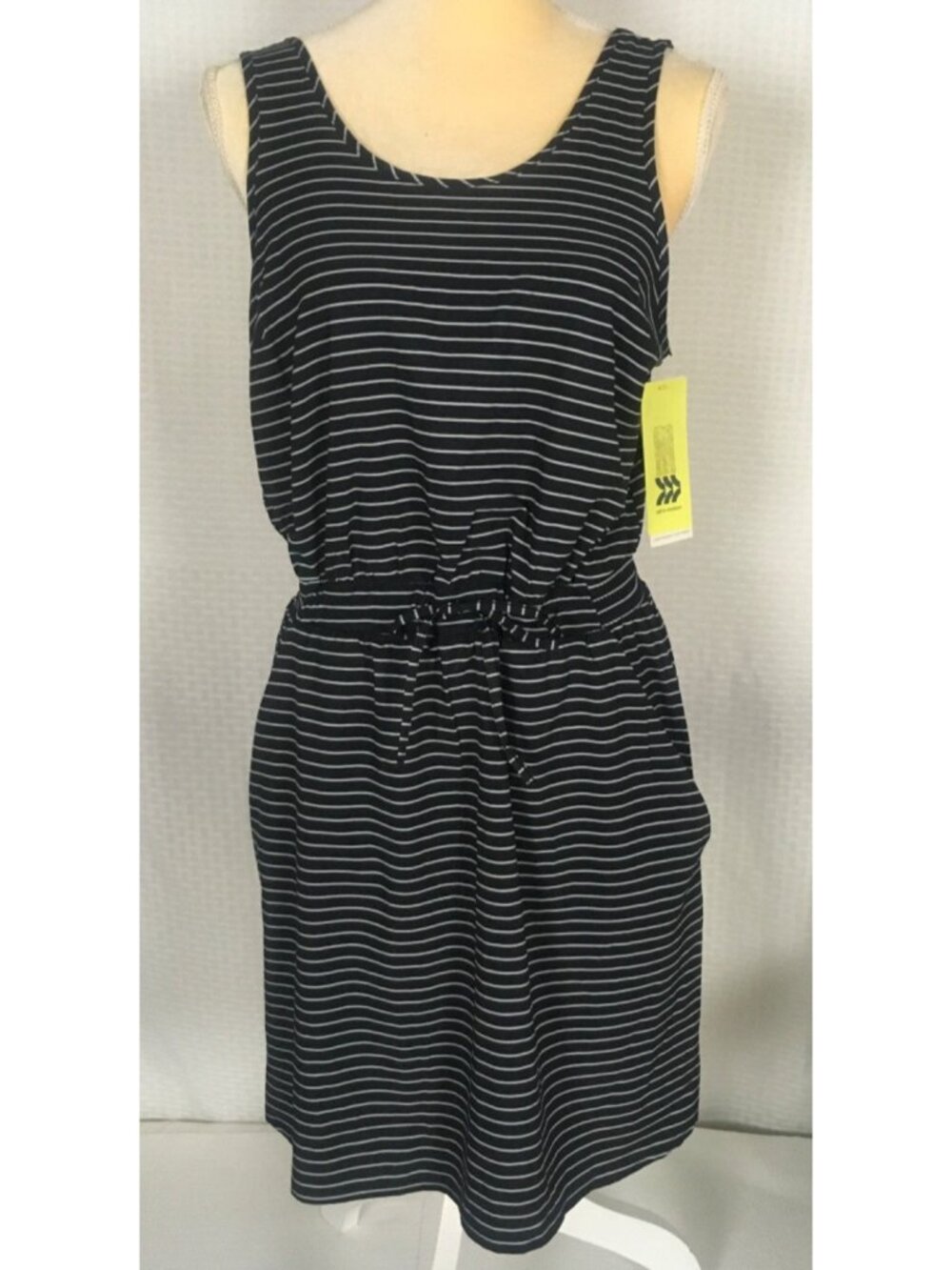 All In Motion Dress Size M Black w Thin Strips Sleeveless Drop Waist New w Tags